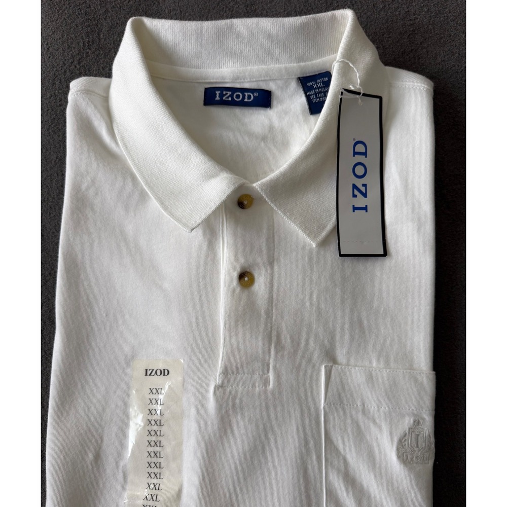 NWT -IZOD Mens White Short Sleeve Cotton Pique Polo Shirt Sz 2XL